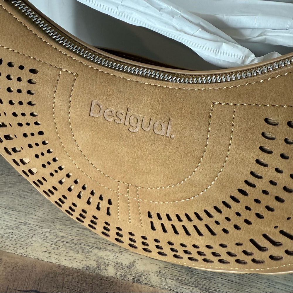 DESIGUAL New Orbis Cascais Camel Brown Tan Perforated Shoulder Crossbody Bag - Picture 4 of 14